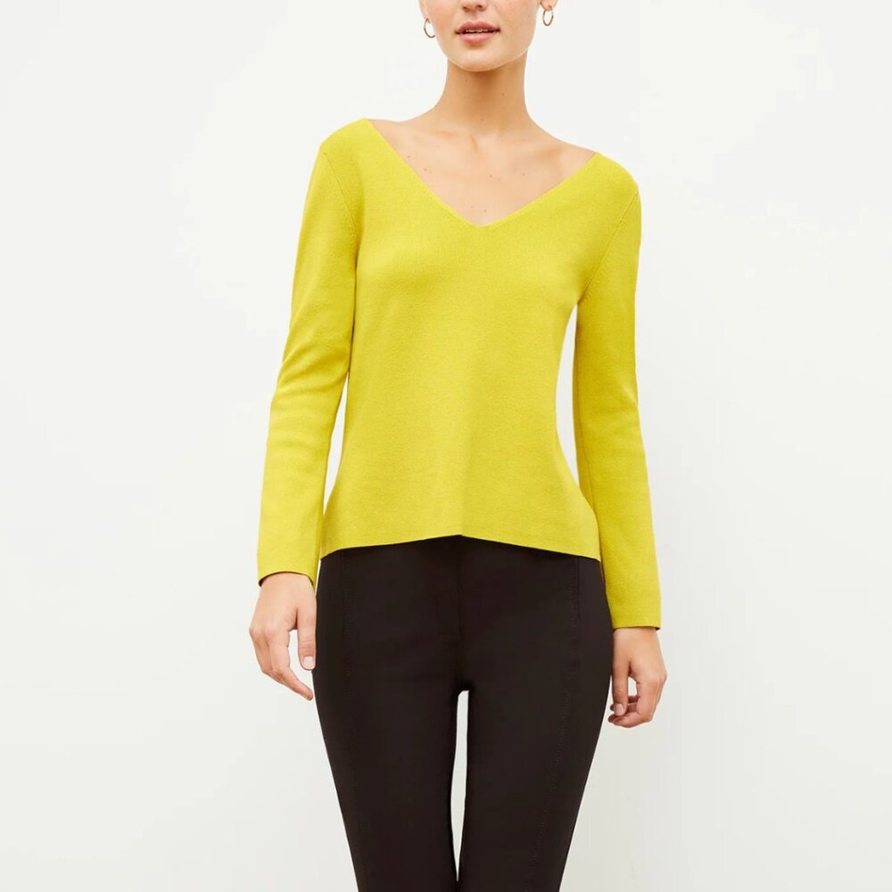 M.M. LaFleur Kara 365 Knit Chartreuse V-Cut Pullover Sweater Small Viscose Top
